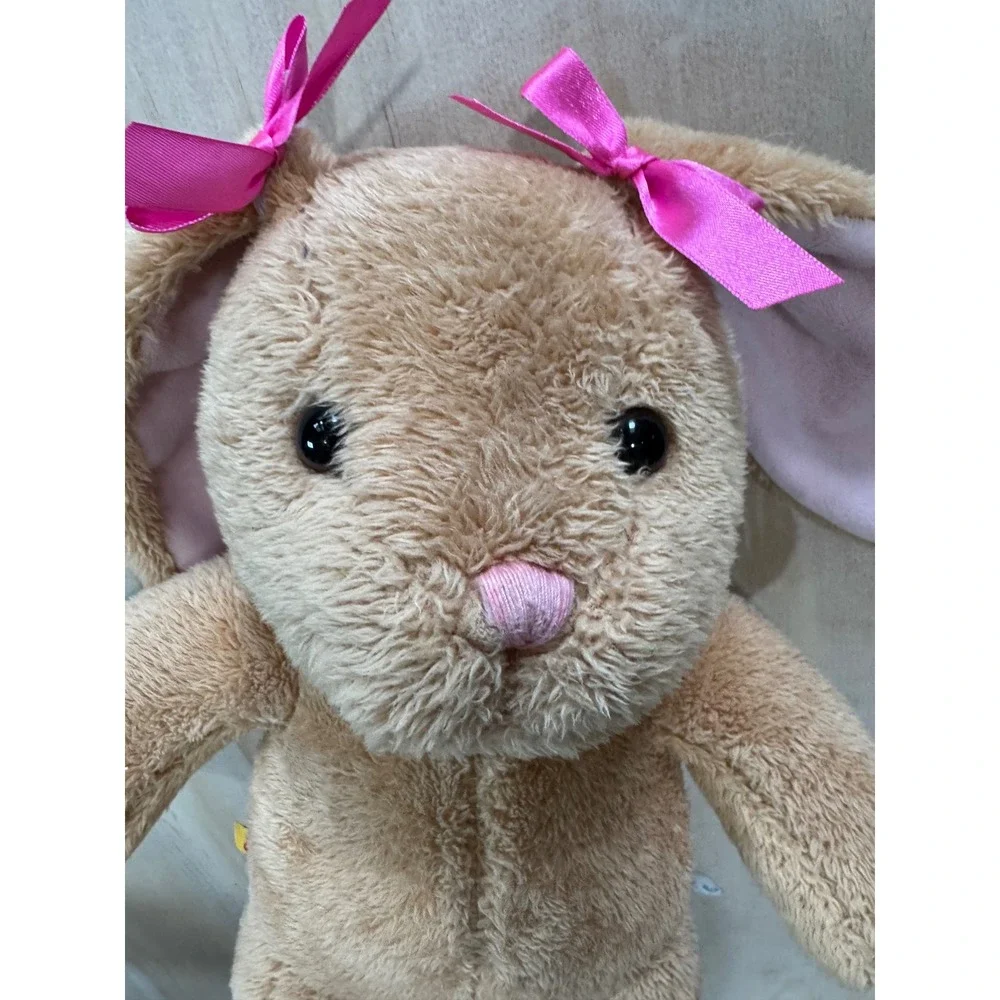 Build-A-Bear Workshop Tan Bunny Rabbit Plush Pink Bows Stuffed Animal Y2K
